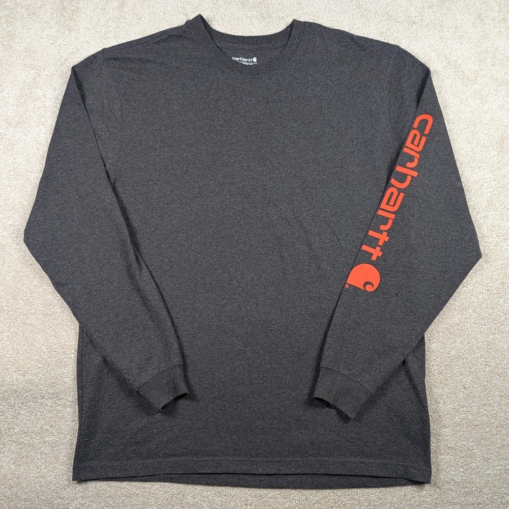 Carhartt Shirt Mens LT Gray Loose‎ Fit Long Sleeve Logo Spell Out TK0231-M - Picture 4 of 10